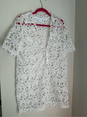 Dreamers White Crochet Lace Cutwork Coverup